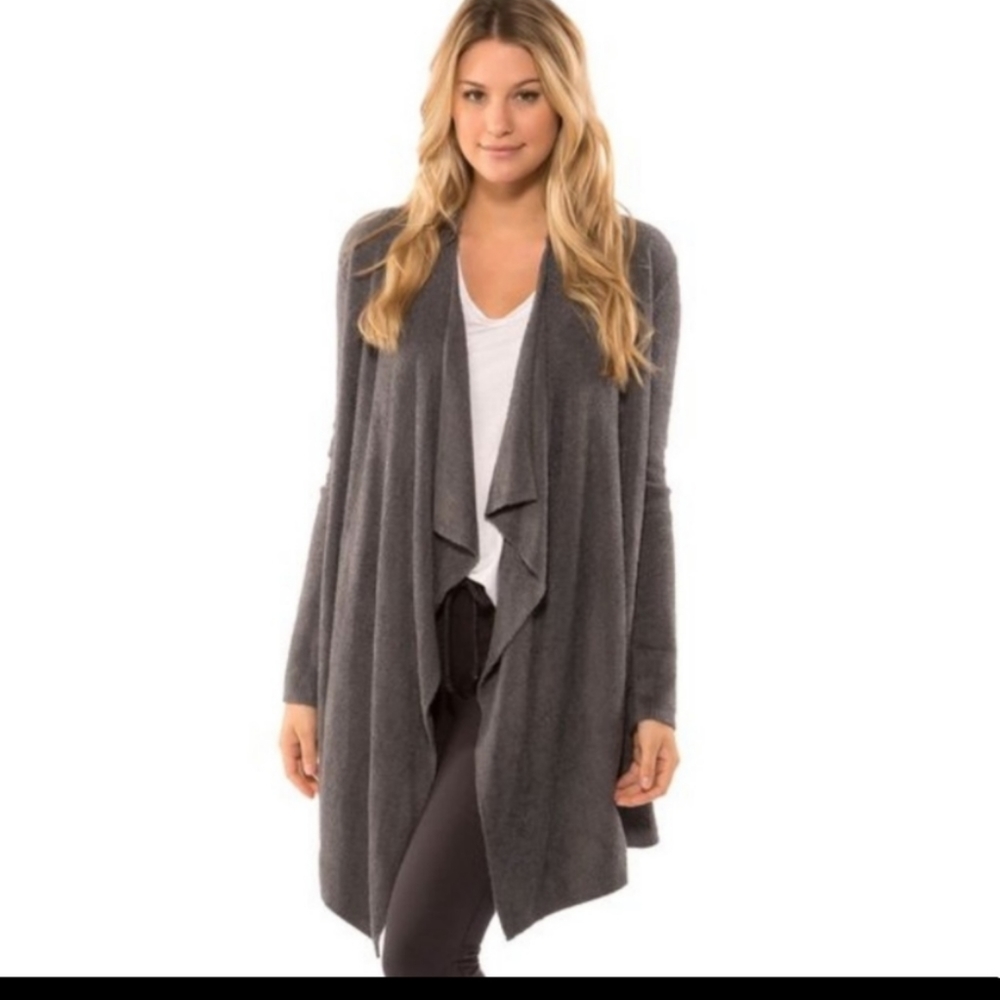 Barefoot Dreams Marled Heather Grey Cozy Chic Lite Calypso Wrap Cardigan Medium